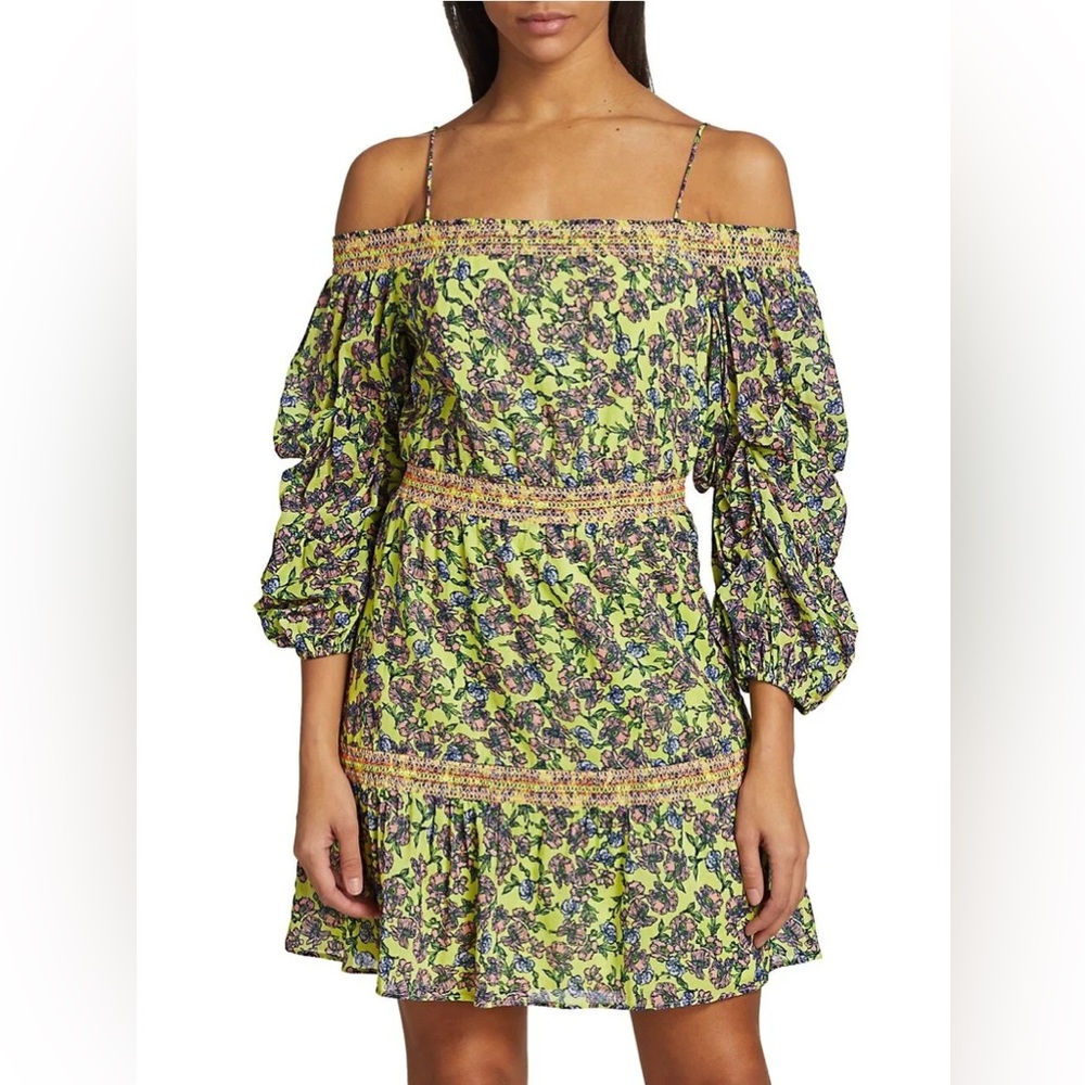 Alice + Olivia Dorothy Smocked Floral Off-The-Shoulder Dress